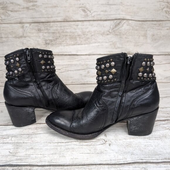 Old Gringo Studded Black Leather Heeled Biker Moto Boots Women Size 7.5 - Picture 11 of 13